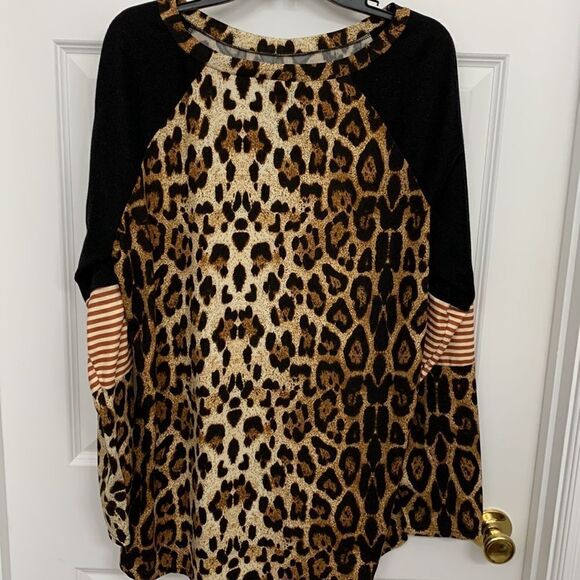 Size 2XL pull over animal print/stripe local boutique top.  Washed never worn - Picture 1 of 5